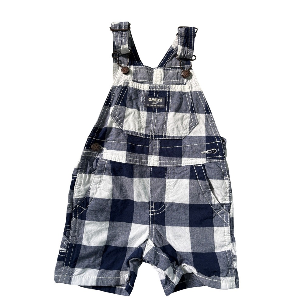 OshKosh Bgosh 18M Navy Buffalo Plaid Cotton Short Overalls Vestbak GCL104556-SSI